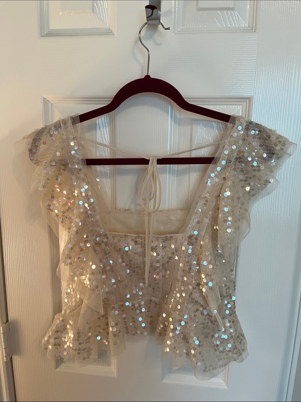 NWOT Anthropologie Sequin Tulle Flutter Ruffle Blouse - Picture 3 of 7